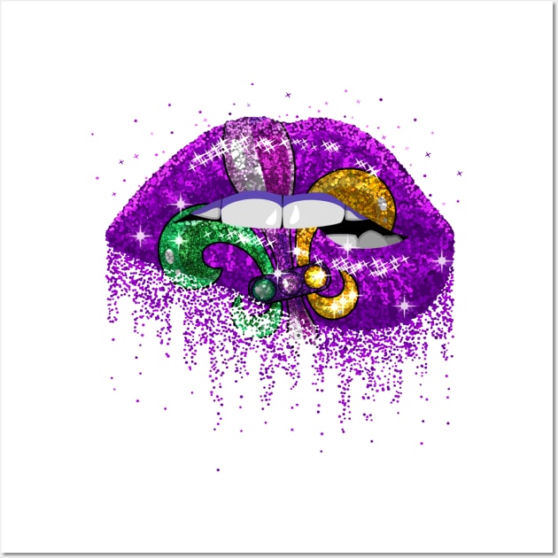 Womens Mardi Gras Carnival Costume Purple & Gold Fleur-De-Lis Lips Wall Art by artbyhintze